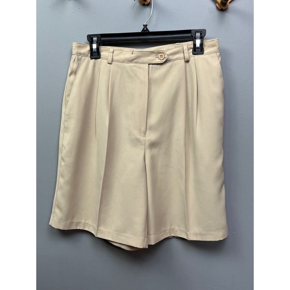 E P Pro Shorts Womens 10 Beige Golf Pleated High Rise Elastic Back‎ Twill